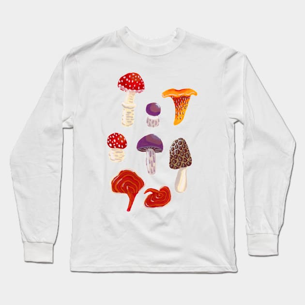 Mushrooms in Gouache Long Sleeve T-Shirt by paintedpansy